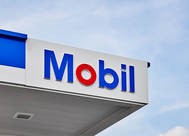 Mobil gas station sign.